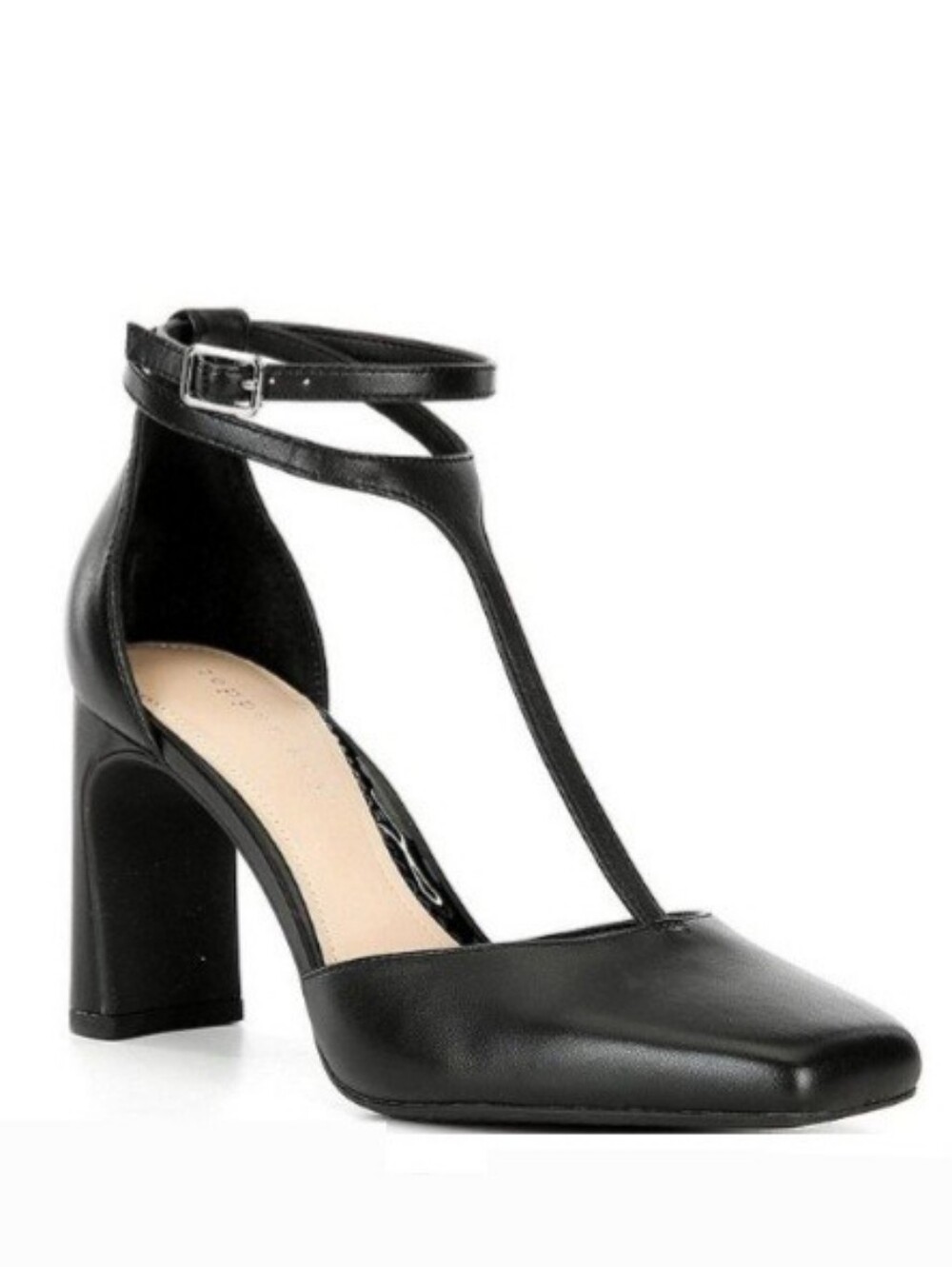 Copper Key T-strap Pumps 7.5 Black Leather Julieta Mary Jane Career New $110
